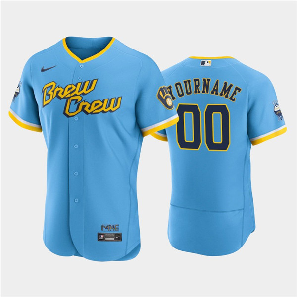 Men's Milwaukee Brewers Active Player Custom Powder Blue 2022 City Connect Flex Base Stitched Jersey